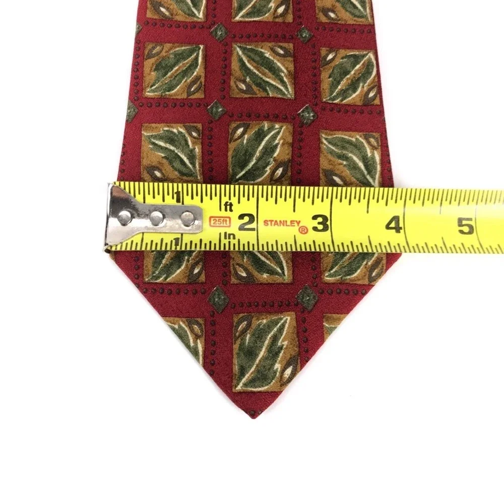 Purple Label CHAPS Ralph Lauren Red Green Leaves Nature Silk Men's Tie Necktie